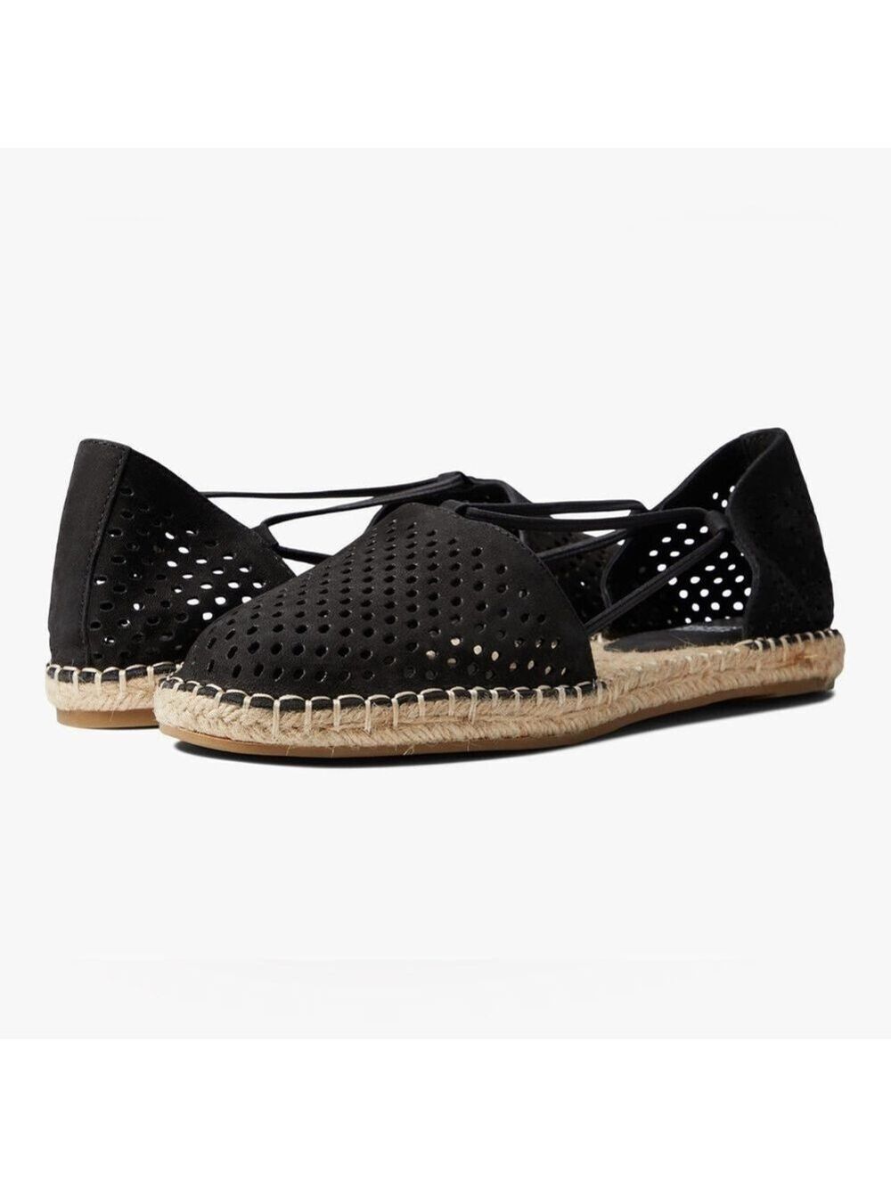Andre Assous black suede perforated peep toe Espadrille Flats size 7